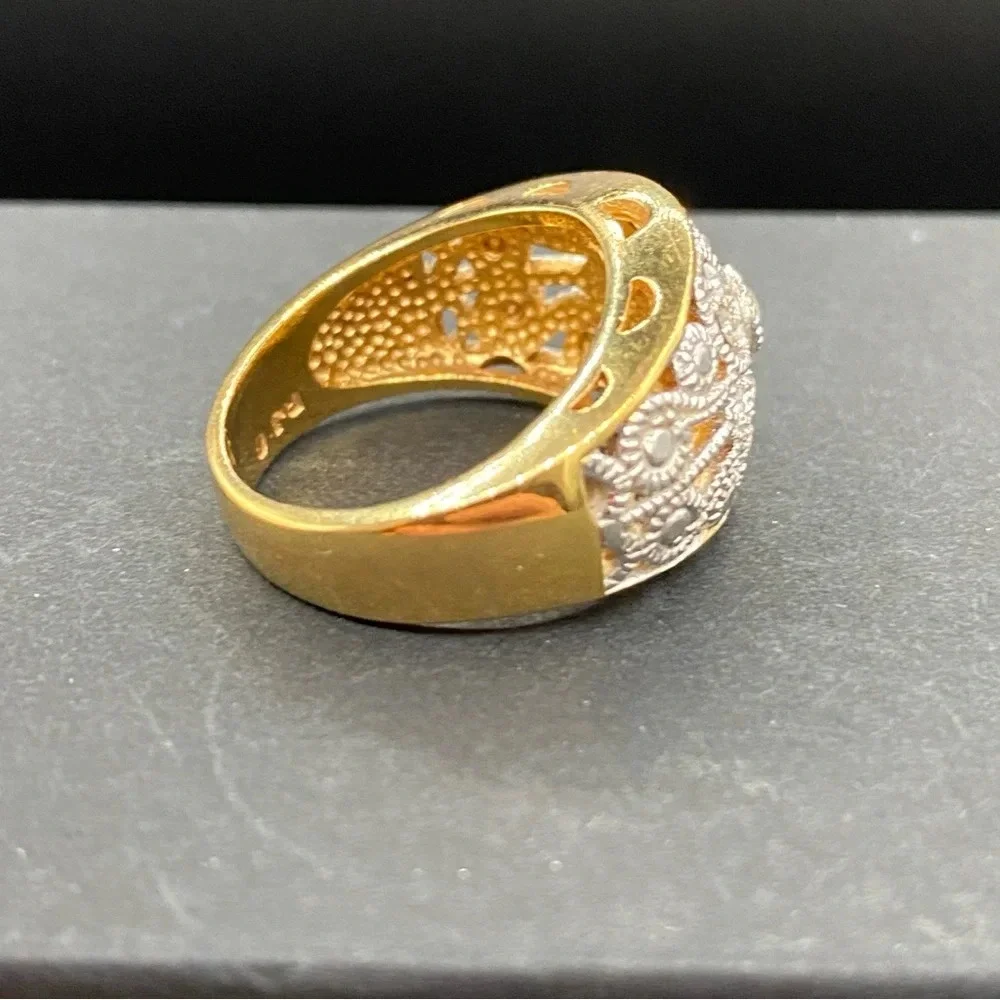 Vintage 90s Ornate Filigree Two-Tone Domed Cocktail Ring by Avon